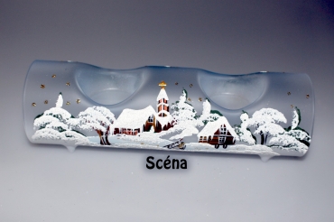 Svícen na 2 svíčky - malba scéna -světle modý